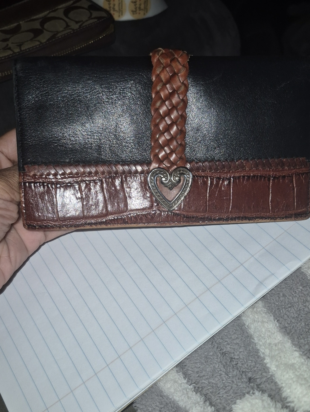Brighton Leather Bifold Wallet with Braided Strap and Heart Accent